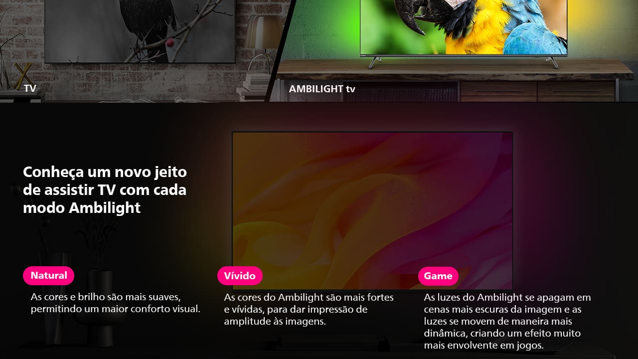 Qualidade de Imagem em 4K com Dolby Vision A Smart TV Philips Ambilight 75" 75PUG7908 com resolução 4K Ultra HD, oferece imagens nítidas e detalhadas. Além disso, com a tecnologia Dolby Vision, você desfruta de cores vibrantes e contraste aprimorado, proporcionando uma imersão completa em cada cena. Seja assistindo a filmes ou jogando, a qualidade de imagem é garantida para elevar sua experiência de entretenimento.