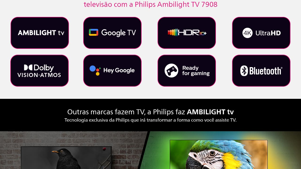 Qualidade de Imagem em 4K com Dolby Vision A Smart TV Philips Ambilight 75" 75PUG7908 com resolução 4K Ultra HD, oferece imagens nítidas e detalhadas. Além disso, com a tecnologia Dolby Vision, você desfruta de cores vibrantes e contraste aprimorado, proporcionando uma imersão completa em cada cena. Seja assistindo a filmes ou jogando, a qualidade de imagem é garantida para elevar sua experiência de entretenimento.