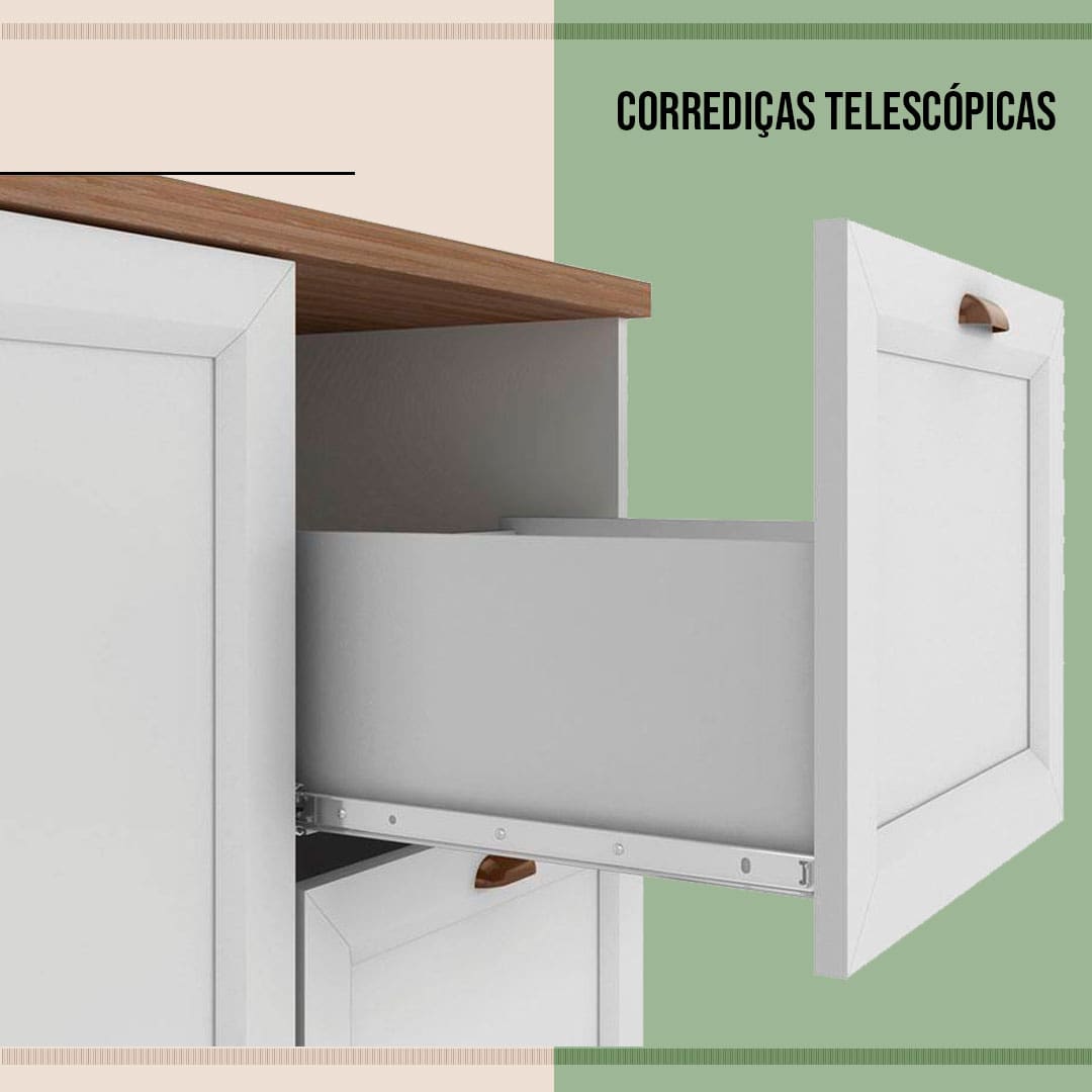 corrediças telescópicas imagem lateral gaveta branca aberta