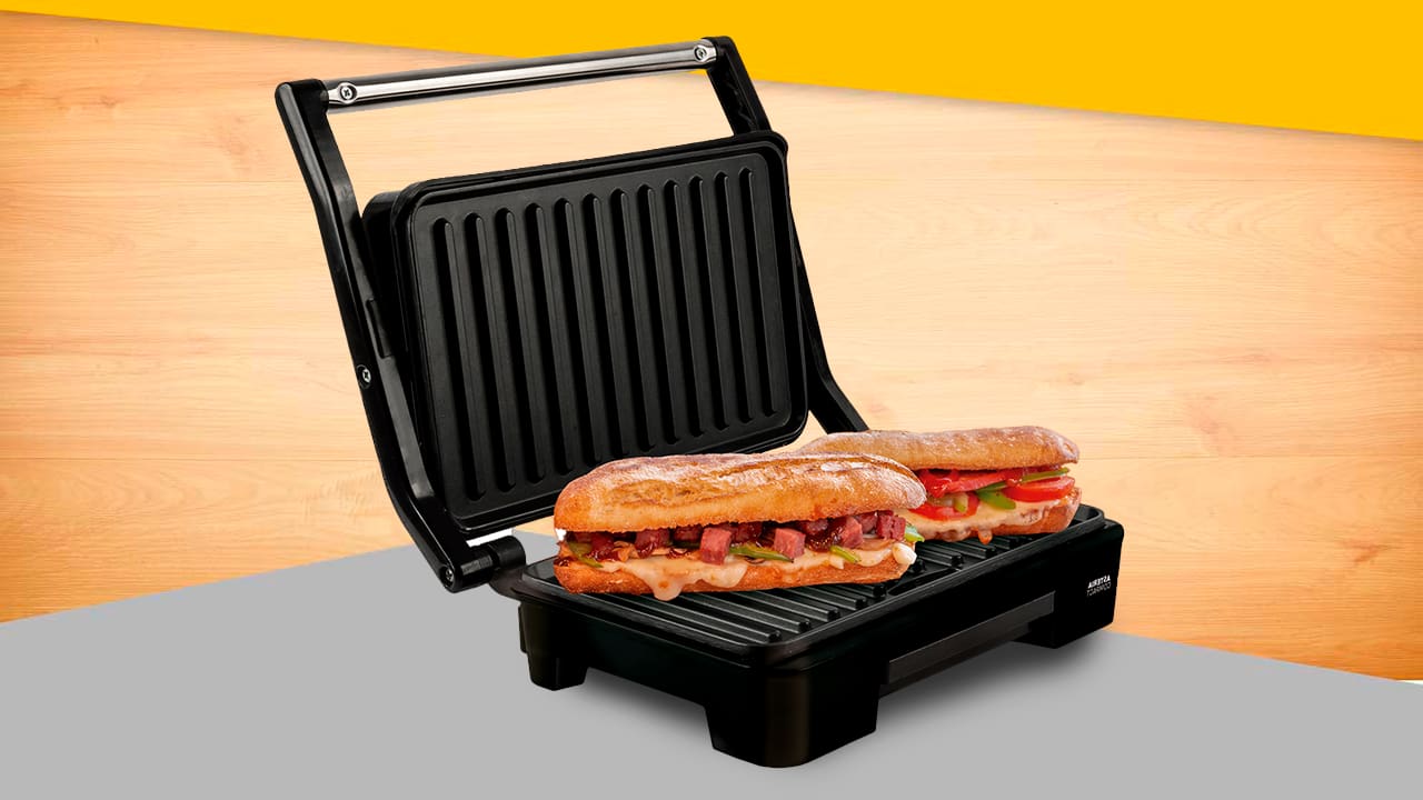 Grill Mallory Asteria Compact com dois sanduíches