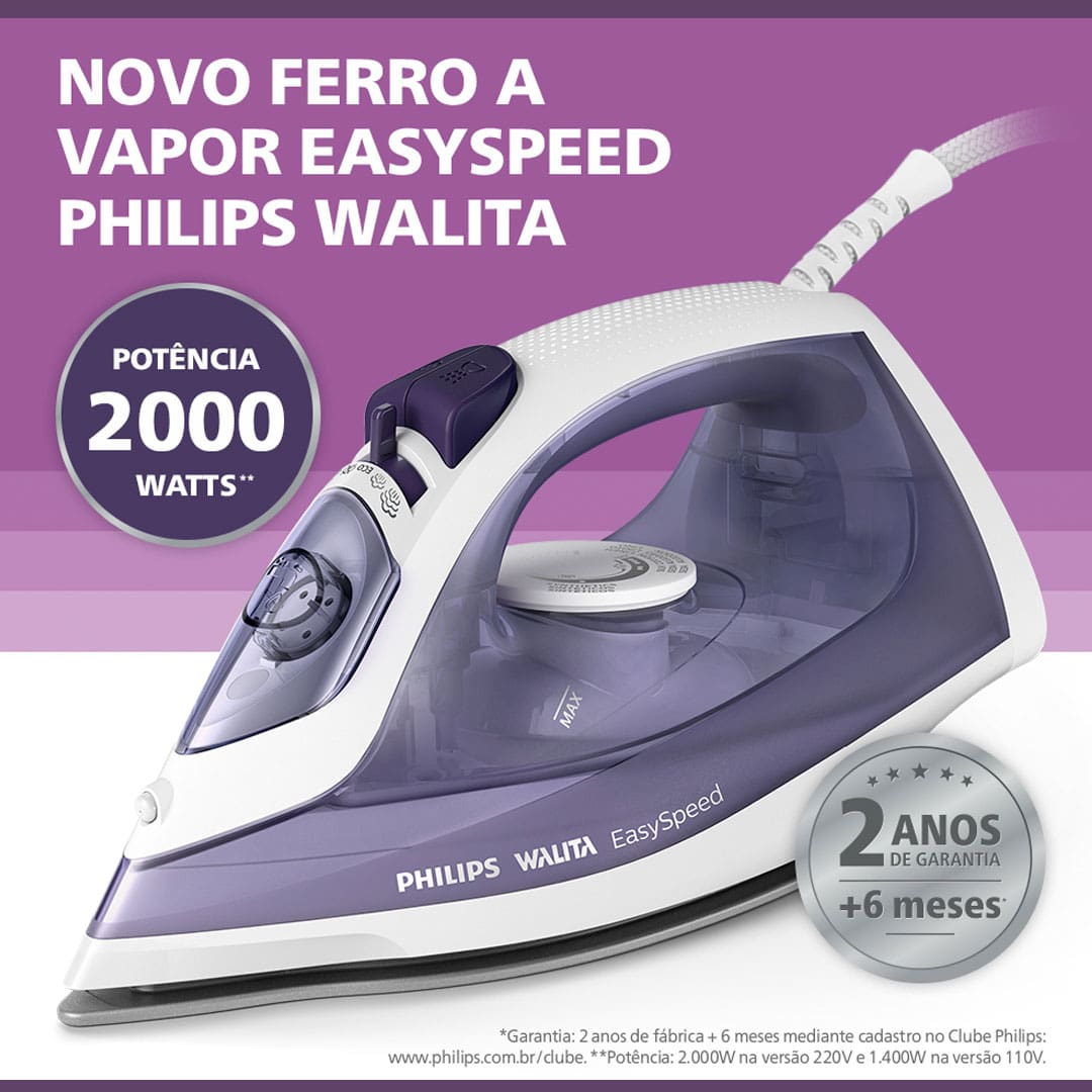 Ferro a Vapor Philips Walita EasySpeed GC1752 Roxo/Branco