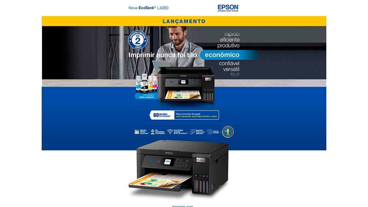 Impressora Multifuncional Tanque de Tinta Epson EcoTank L4260 Wireless