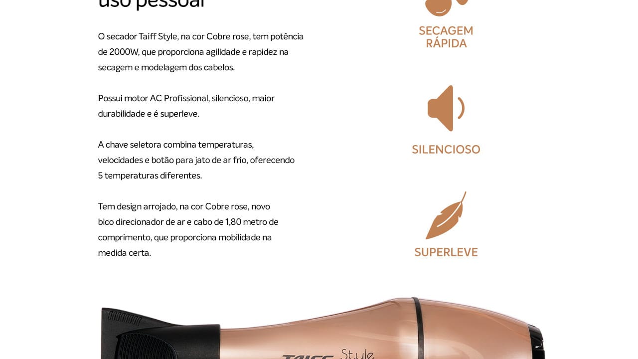Secador de Cabelos Taiff Style Cobre