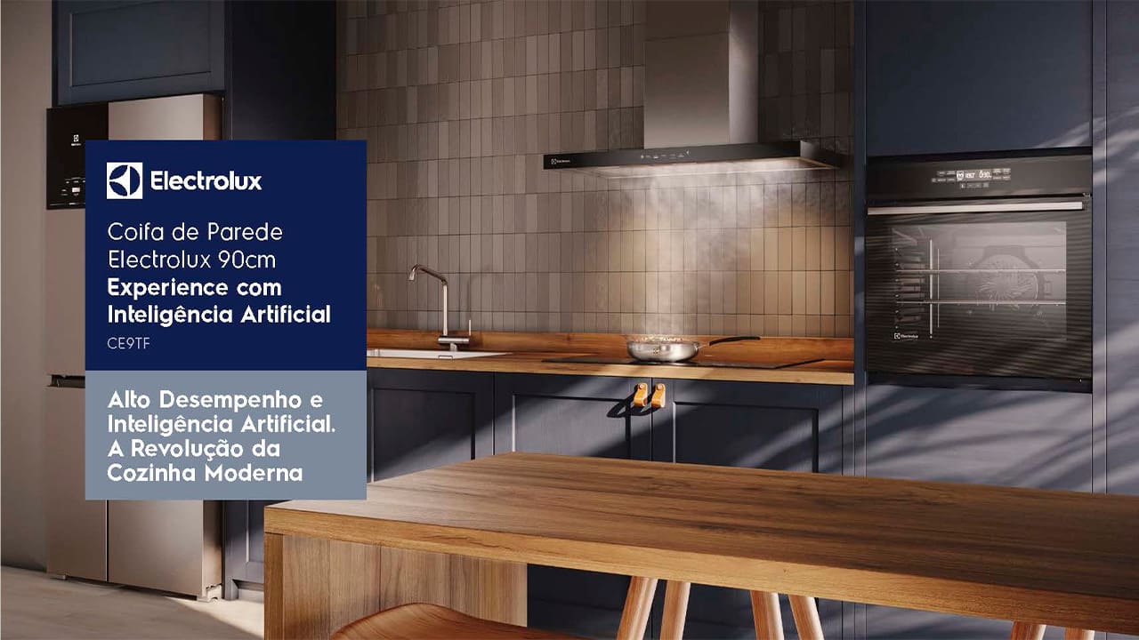 Coifa de Parede Electrolux CE9TF Experience com Inteligência Artificial e Alto Poder Sucção Inox - 90cm