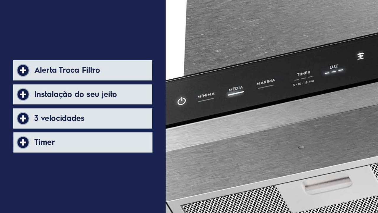 Coifa de Parede Electrolux CE9TF Experience com Inteligência Artificial e Alto Poder Sucção Inox - 90cm