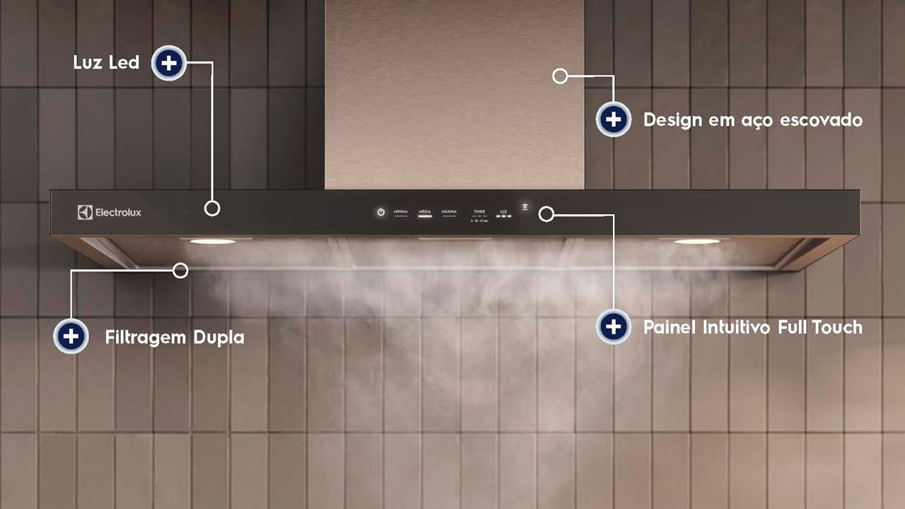Coifa de Parede Electrolux CE9TF Experience com Inteligência Artificial e Alto Poder Sucção Inox - 90cm