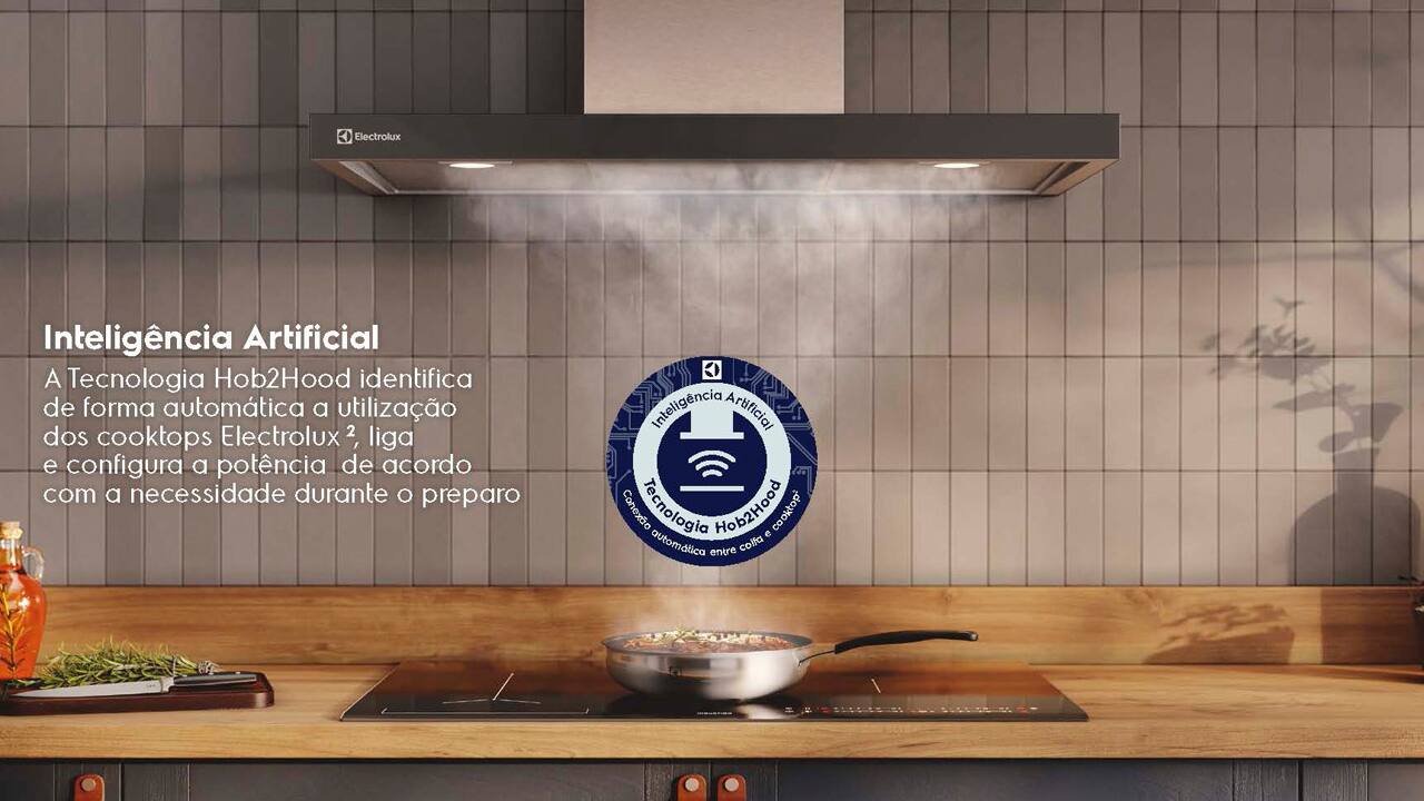 Coifa de Parede Electrolux CE9TF Experience com Inteligência Artificial e Alto Poder Sucção Inox - 90cm