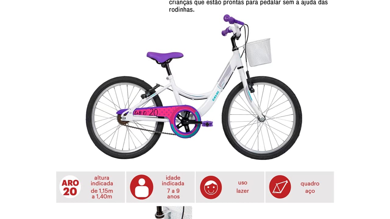 Bicicleta Infantil Aro 20 Caloi Ceci com Cesto Branca