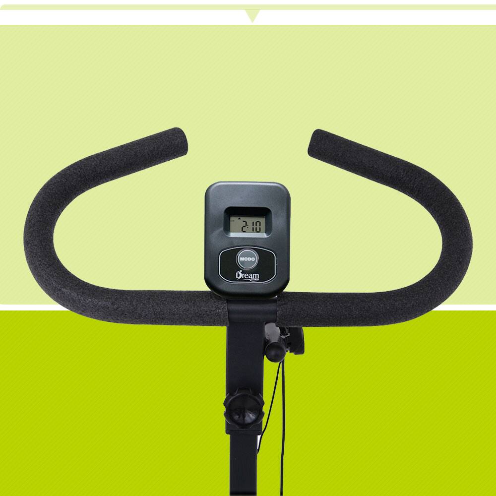 imagem parte superior de cima Bicicleta Ergométrica Vertical Dream EX 500 pegada monitor aparelho visor regulagem regulador preto cinza