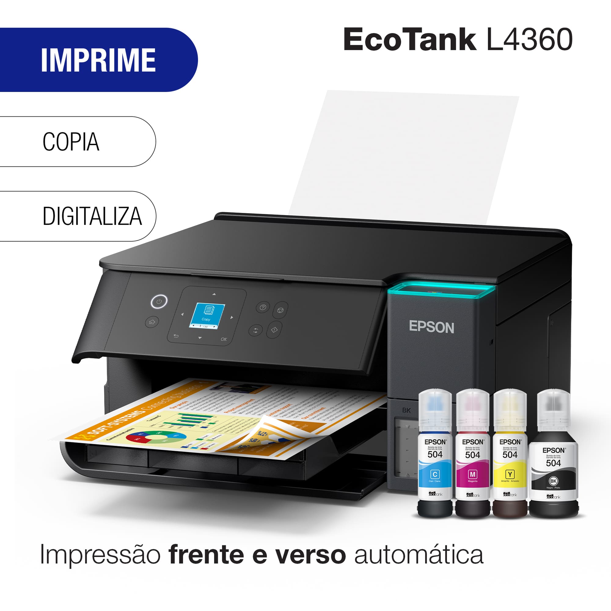 Multifuncional Tanque de Tinta Epson EcoTank L4360 Wi-Fi Colorida Bivolt