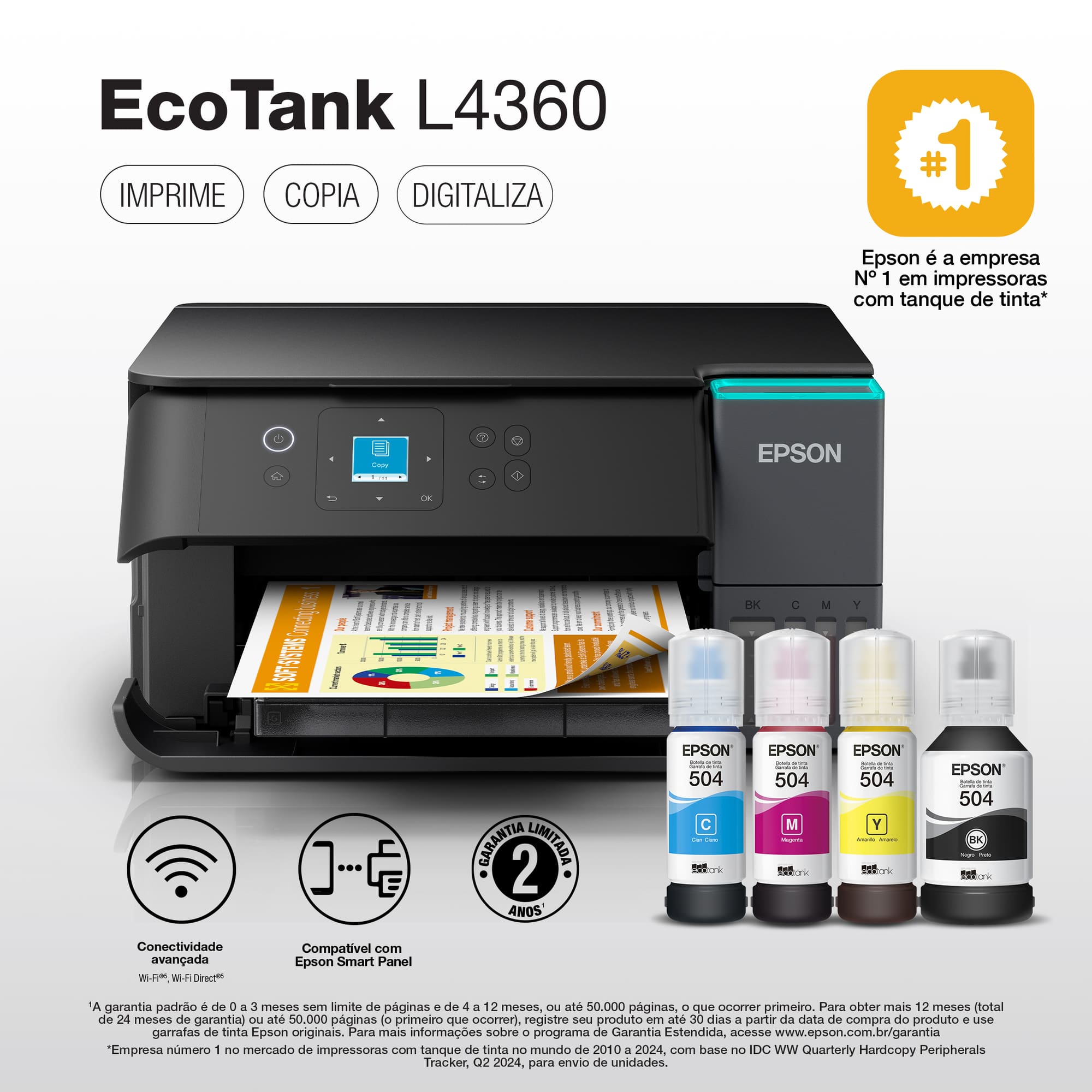 Multifuncional Tanque de Tinta Epson EcoTank L4360 Wi-Fi Colorida Bivolt