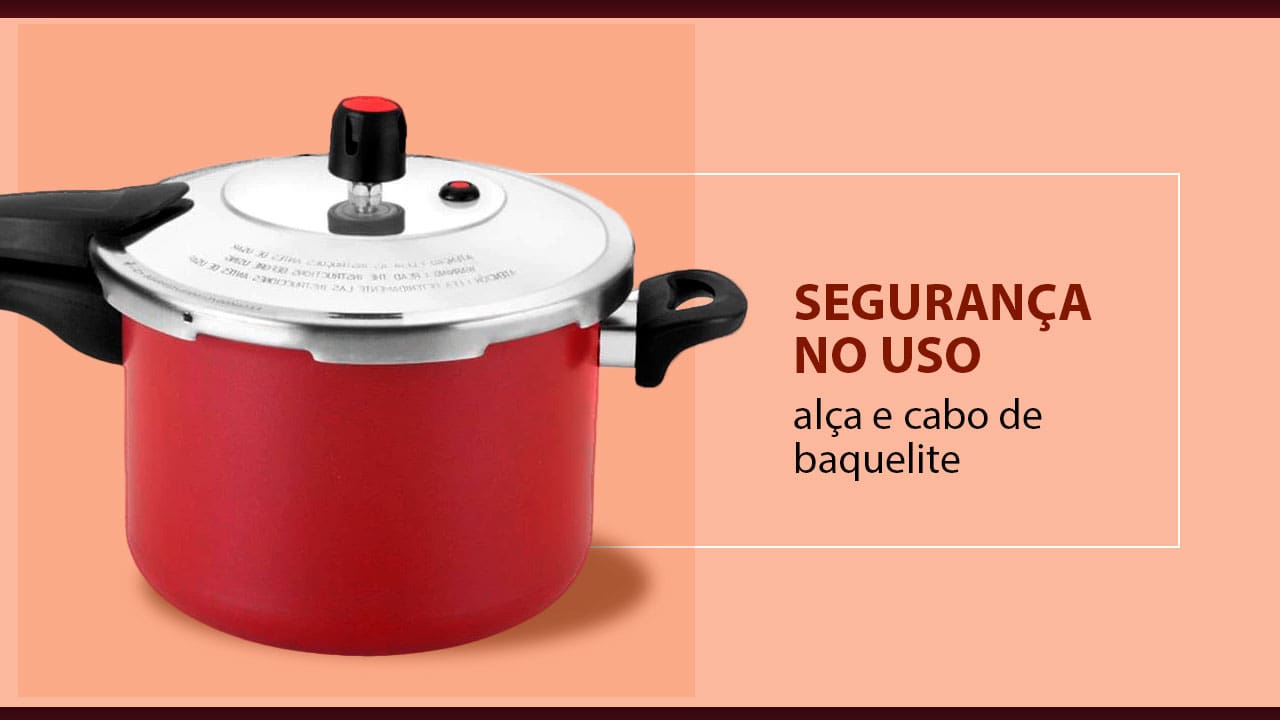 segurança no uso alça e cabo de baquelite panela pressão alegrete vermelha