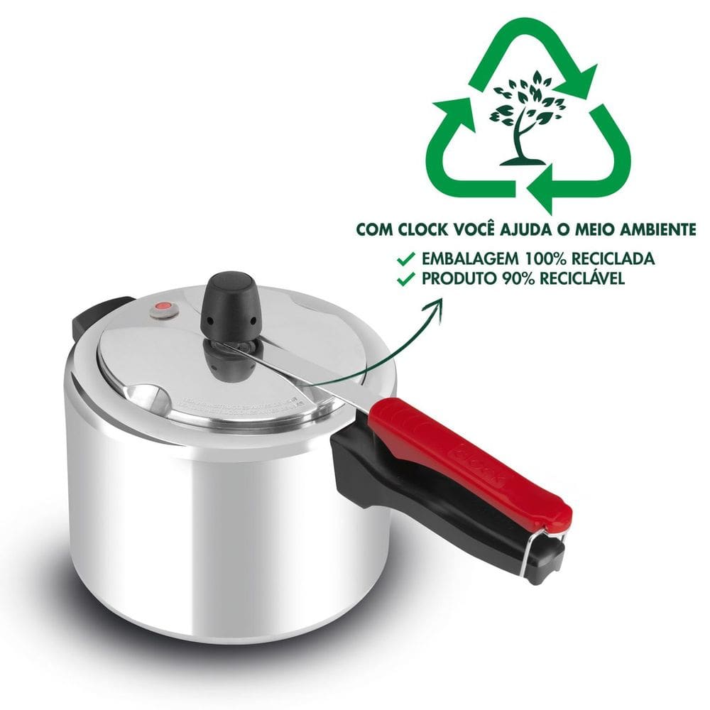 Panela de Pressão Clock 4,5 Litros Eco Polida Fechamento Interno Prata