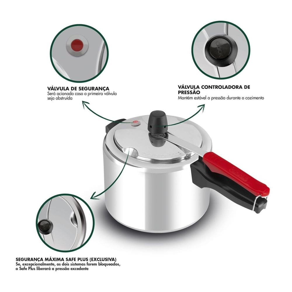 Panela de Pressão Clock 4,5 Litros Eco Polida Fechamento Interno Prata