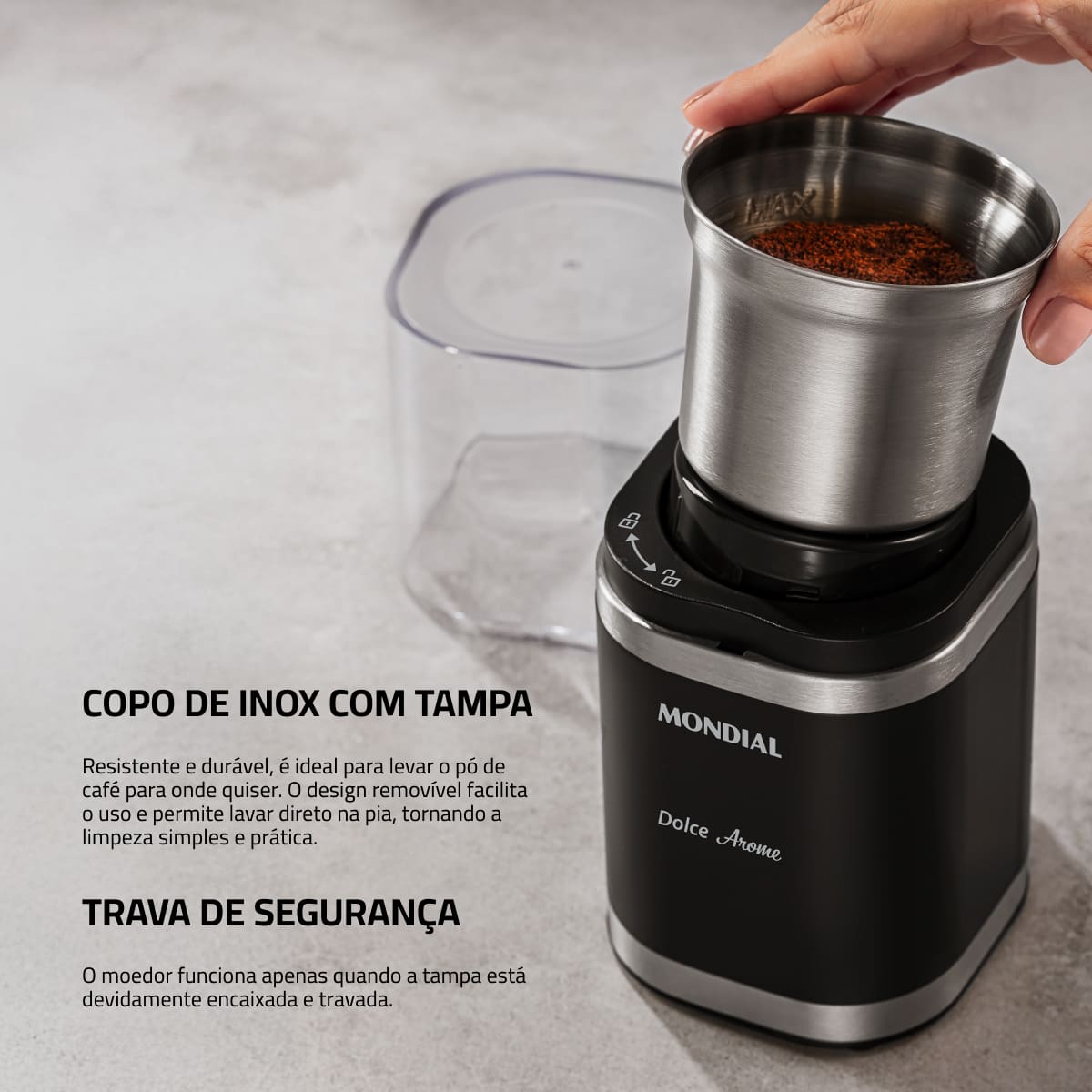 Moedor de Café Mondial MCF-01-BI Inox 180W 60g