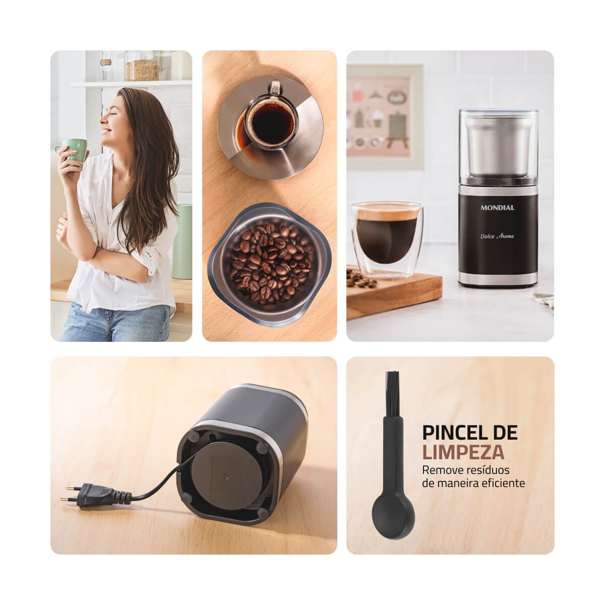 Moedor de Café Mondial MCF-01-BI Inox 180W 60g