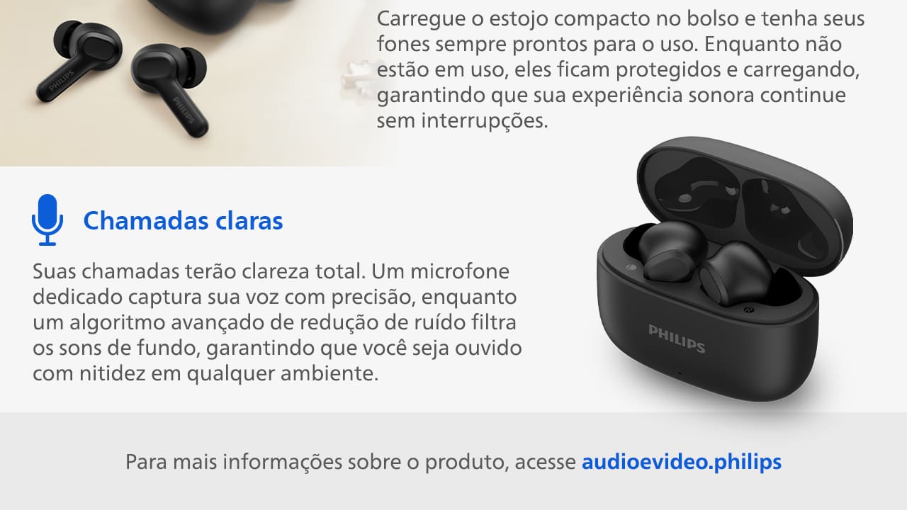 Fone de Ouvido Philips TWS Bluetooth IPX4 Preto