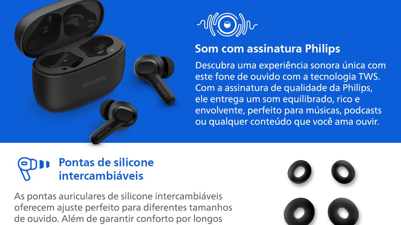 Fone de Ouvido Philips TWS Bluetooth IPX4 Preto