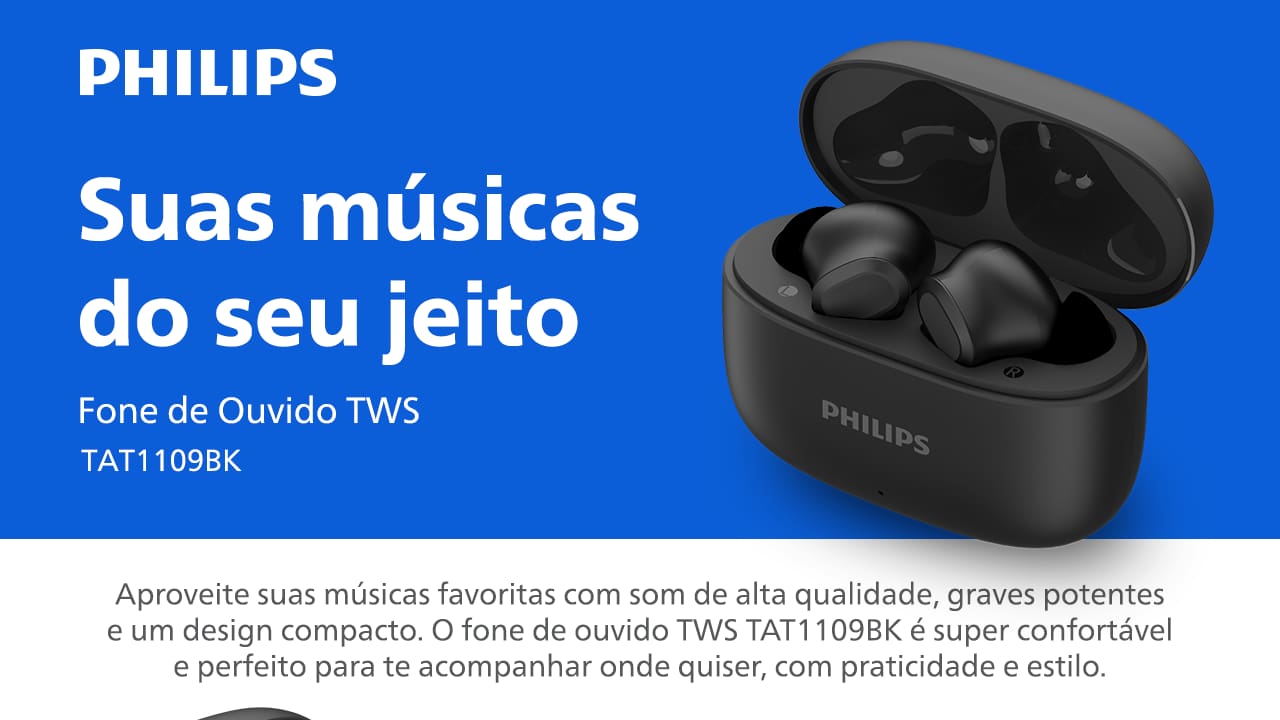 Fone de Ouvido Philips TWS Bluetooth IPX4 Preto