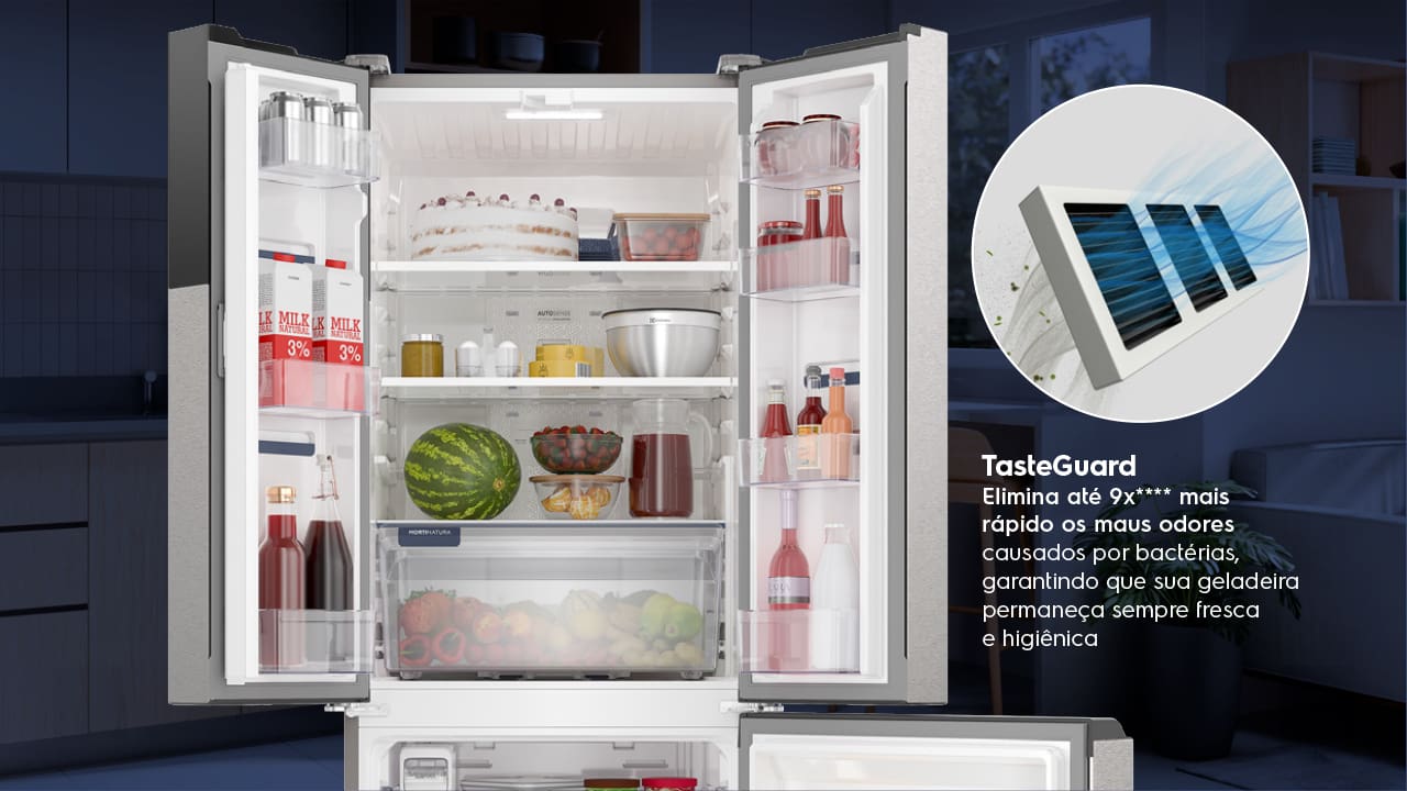 Design Inovador e compacto. A Geladeira Electrolux Frost Free Inverter 480L Efficient AutoSense 3 Portas Inox Look IM7S é a escolha para quem busca estilo e praticidade. Com um design inovador e compacto, ela possui apenas 70 cm de largura, ideal para cozinhas com espaço limitado. Suas três portas proporcionam uma organização eficiente e moderna, transformando a aparência da sua cozinha.