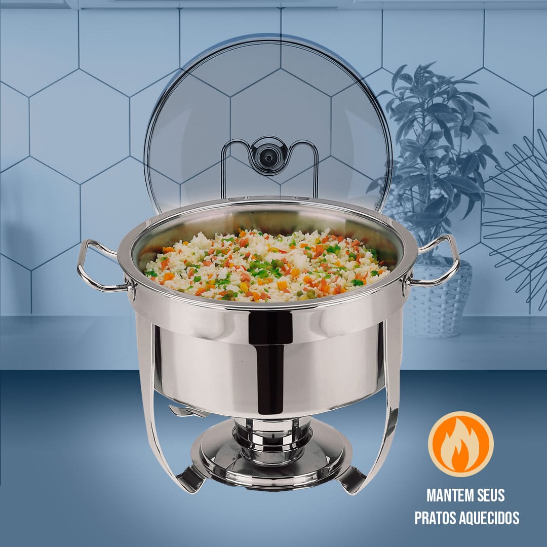 Rechaud Banho-Maria Tramontina inox tampa vidro