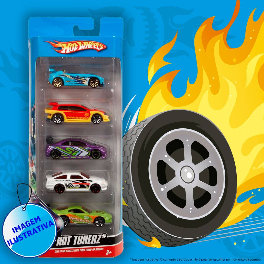 Conjunto Hot Wheels Mattel carrinhos brinquedos coloridos embalagem caixa fechada desenho pneu pegando fogo queimando