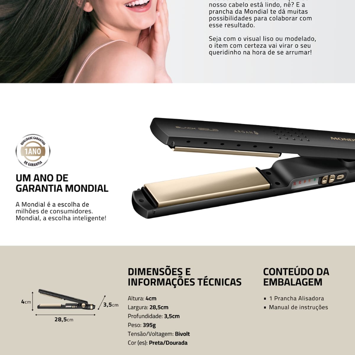  Chapinha Prancha Alisadora Mondial Black Gold