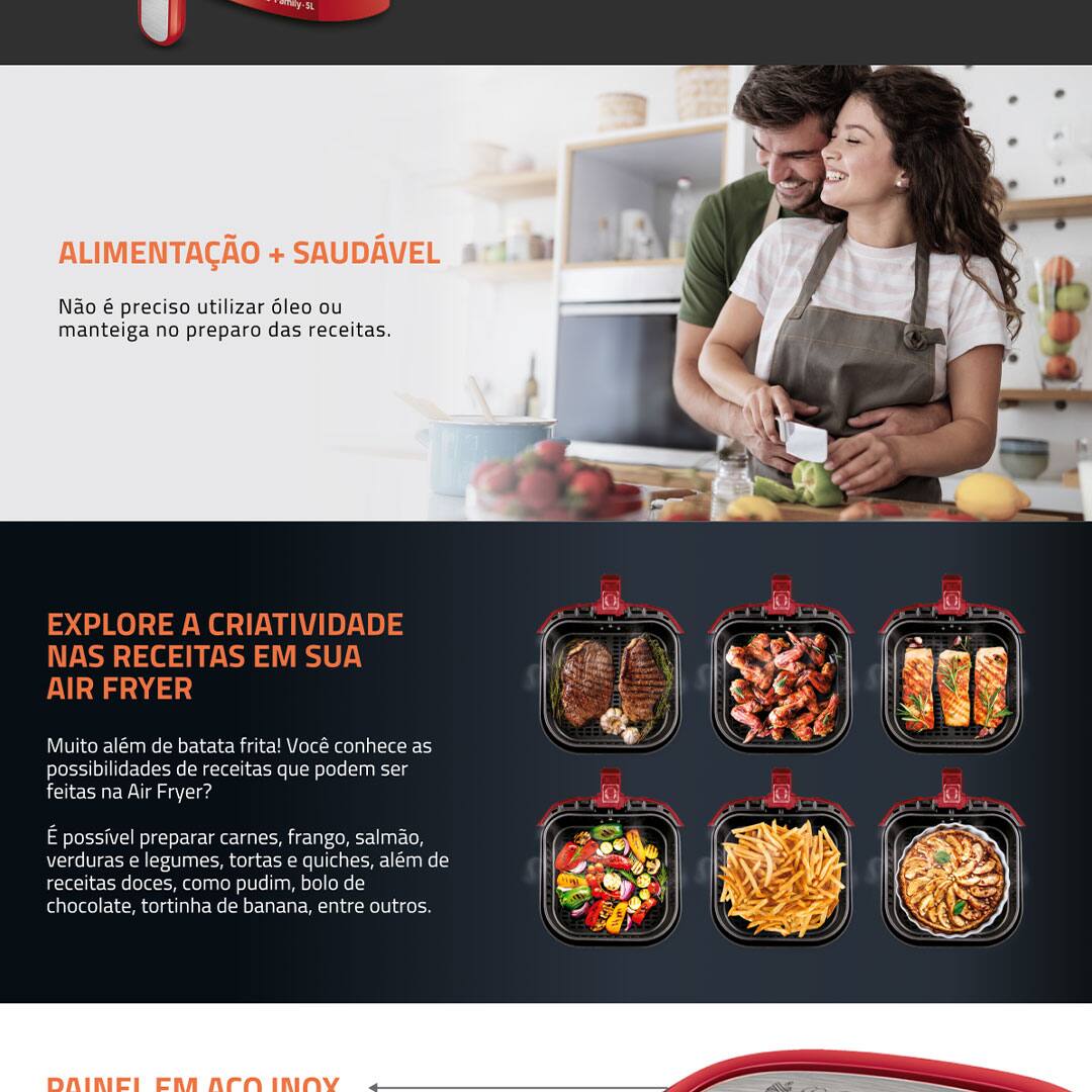Com uma incrível capacidade de 5 litros, a Fritadeira Sem Óleo Mondial AFN-50 não vai te deixar na mão na hora de preparar aquela refeição para sua família e seus amigos.