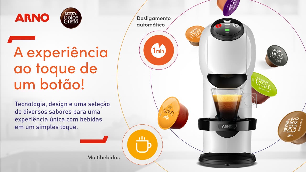 Diversidade de bebidas. A Cafeteira Expresso Arno Dolce Gusto Genio S Basic é ideal para quem aprecia uma vasta gama de bebidas. Com a capacidade de preparar mais de 45 tipos diferentes de bebidas, tanto quentes quanto frias, ela oferece uma solução completa para todas as suas preferências.