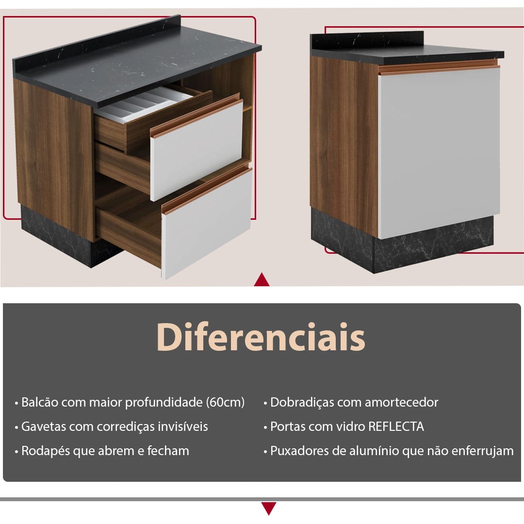 Cozinha Bartira Linea balcões gavetas