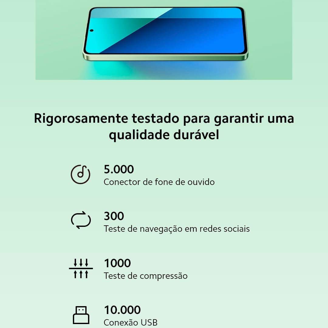A Xiaomi traz um smartphone perfeito para você que busca velocidade, design e tecnologia. O Redmi Note 13 Azul da Xiaomi conta com velocidade de internet e processamento aprimorados, devido o novo processador MediaTek D6080 entrega toda a performance que você precisa. Seja para jogos, internet ou aplicativo. Já imaginou criar e registrar os melhores momentos com uma câmera principal de 108MP e inteligência artificial Xiaomi? Fique atento aos momentos únicos da sua vida e imortalize-os com qualidade de imagem superior!