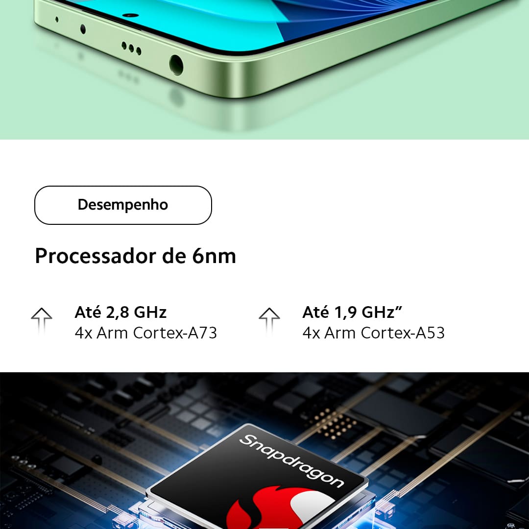 A Xiaomi traz um smartphone perfeito para você que busca velocidade, design e tecnologia. O Redmi Note 13 Azul da Xiaomi conta com velocidade de internet e processamento aprimorados, devido o novo processador MediaTek D6080 entrega toda a performance que você precisa. Seja para jogos, internet ou aplicativo. Já imaginou criar e registrar os melhores momentos com uma câmera principal de 108MP e inteligência artificial Xiaomi? Fique atento aos momentos únicos da sua vida e imortalize-os com qualidade de imagem superior!