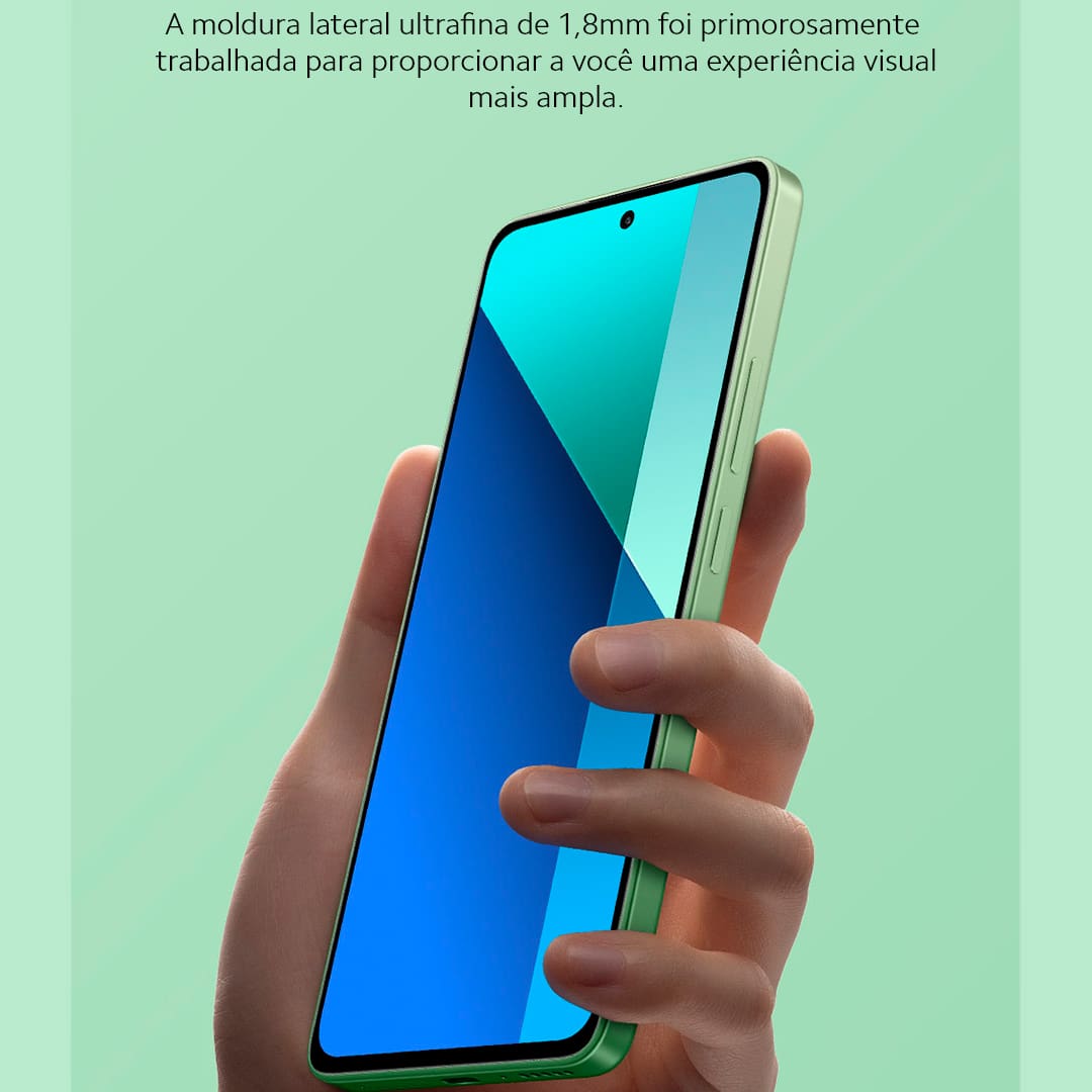 A Xiaomi traz um smartphone perfeito para você que busca velocidade, design e tecnologia. O Redmi Note 13 Azul da Xiaomi conta com velocidade de internet e processamento aprimorados, devido o novo processador MediaTek D6080 entrega toda a performance que você precisa. Seja para jogos, internet ou aplicativo. Já imaginou criar e registrar os melhores momentos com uma câmera principal de 108MP e inteligência artificial Xiaomi? Fique atento aos momentos únicos da sua vida e imortalize-os com qualidade de imagem superior!