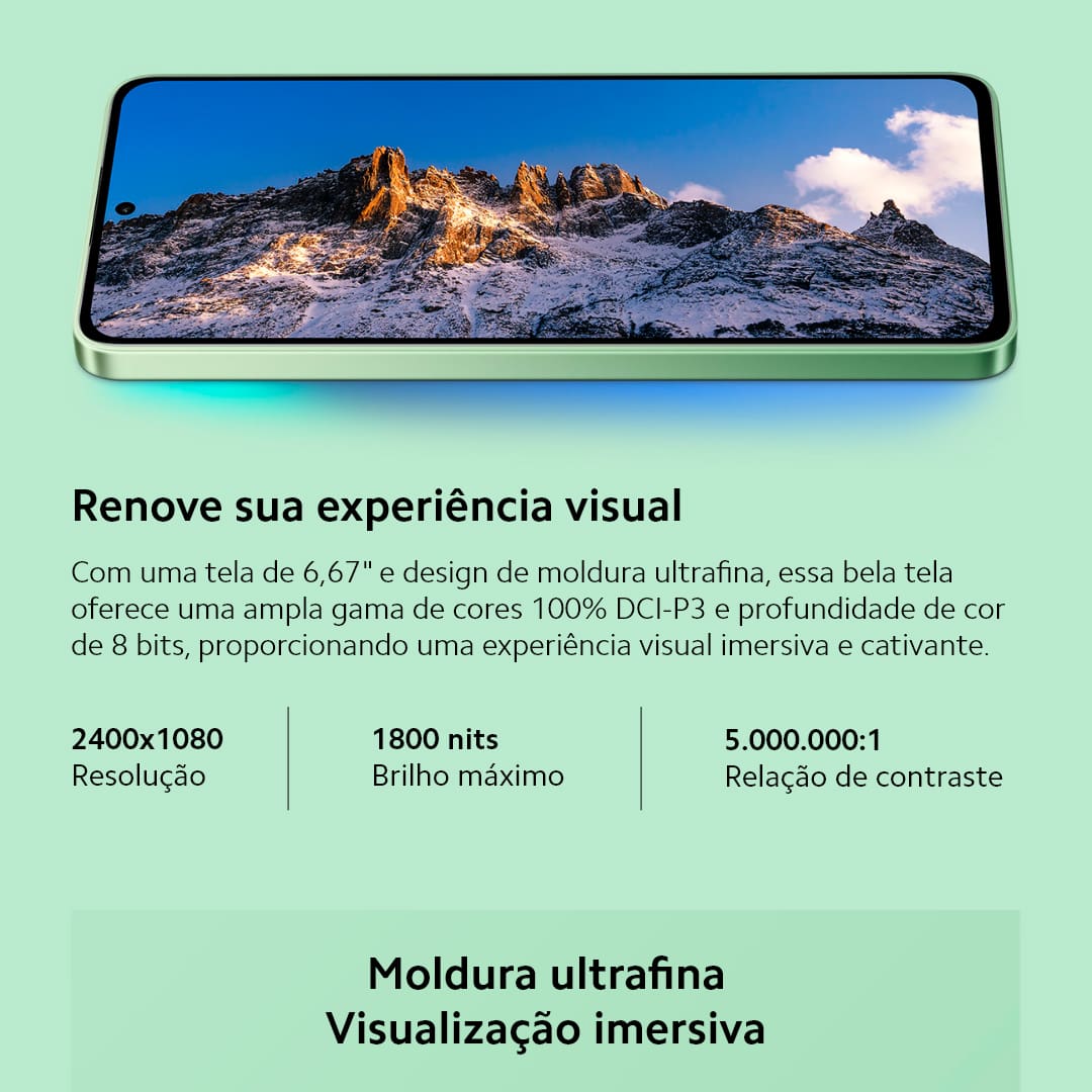 A Xiaomi traz um smartphone perfeito para você que busca velocidade, design e tecnologia. O Redmi Note 13 Azul da Xiaomi conta com velocidade de internet e processamento aprimorados, devido o novo processador MediaTek D6080 entrega toda a performance que você precisa. Seja para jogos, internet ou aplicativo. Já imaginou criar e registrar os melhores momentos com uma câmera principal de 108MP e inteligência artificial Xiaomi? Fique atento aos momentos únicos da sua vida e imortalize-os com qualidade de imagem superior!