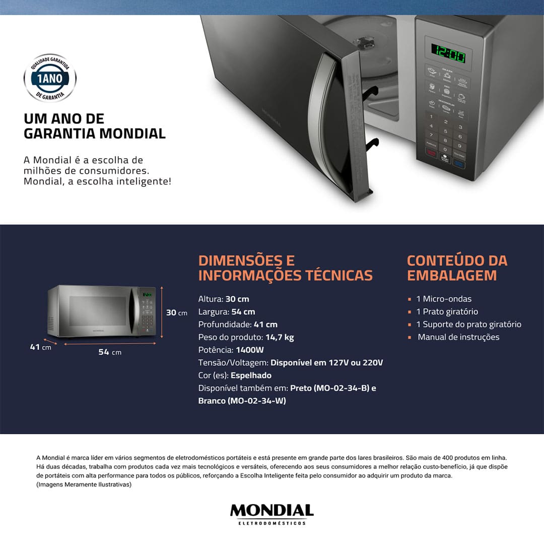 Forno de Micro-ondas Mondial Line MO-02-34-E