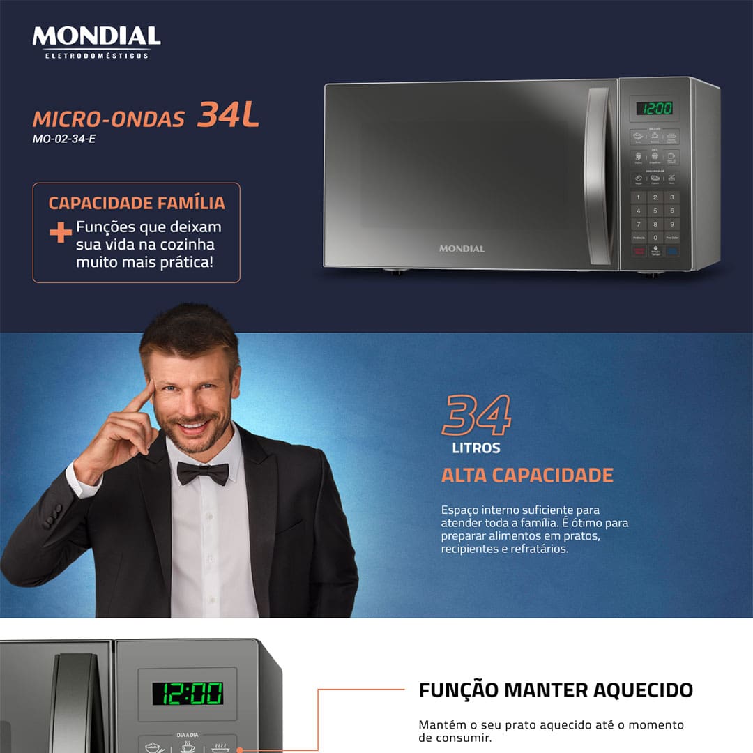 Forno de Micro-ondas Mondial Line MO-02-34-E