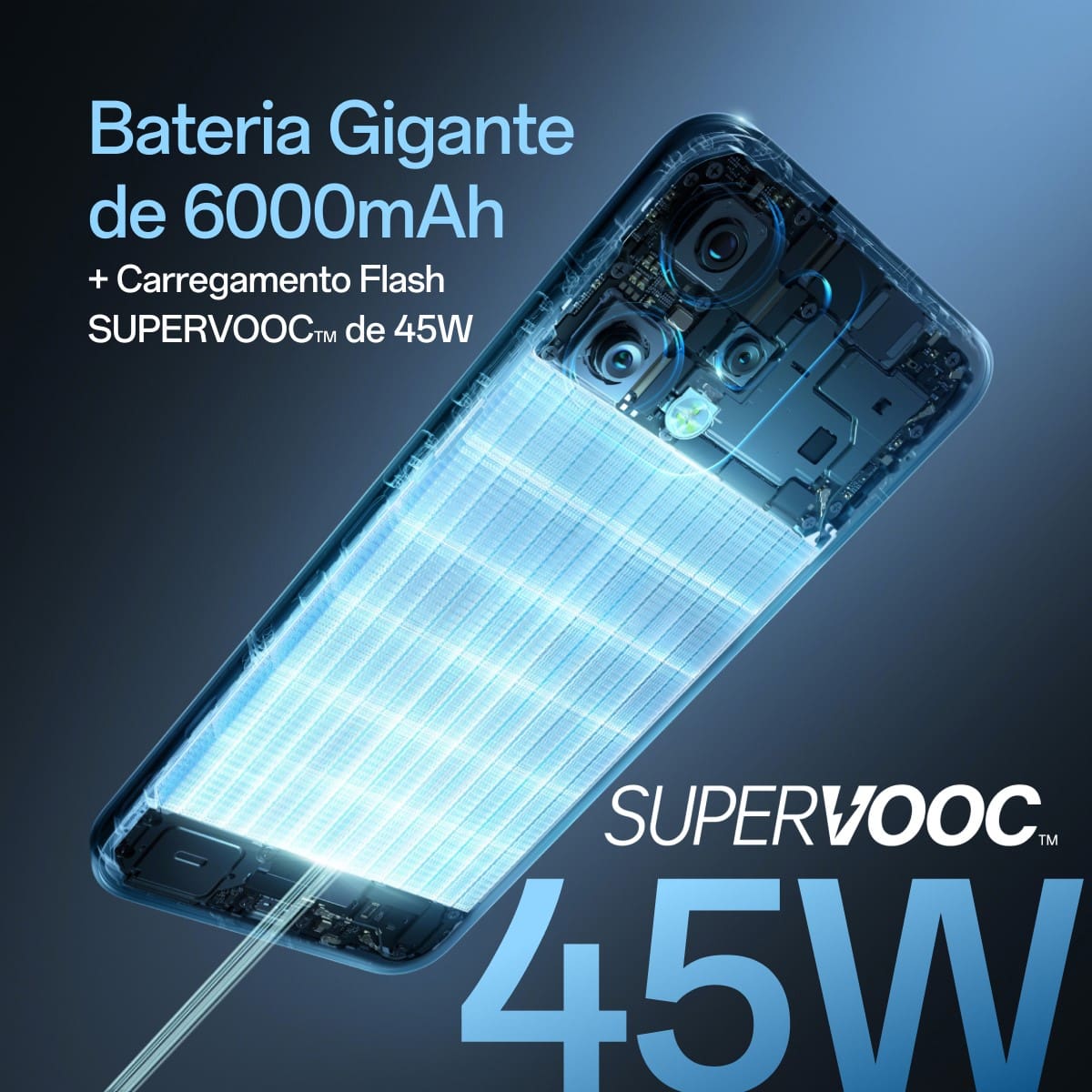 Smartphone OPPO Reno 14F 5G Tela 6,57" 256GB Câmera 50MP Azul Cintilante