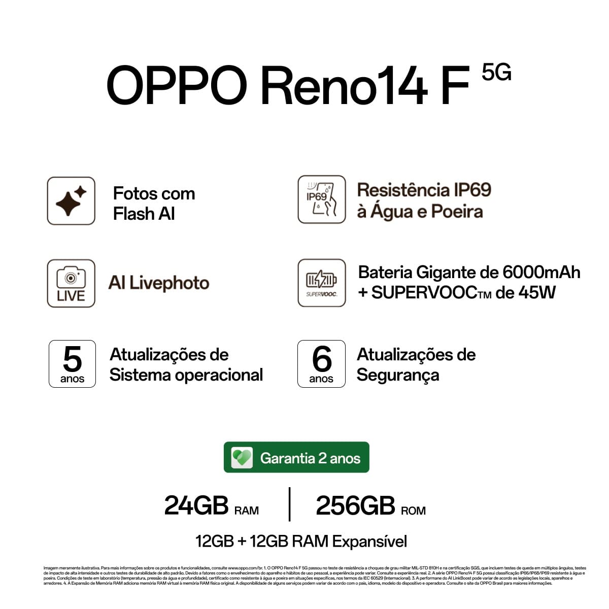Smartphone OPPO Reno 14F 5G Tela 6,57" 256GB Câmera 50MP Azul Cintilante