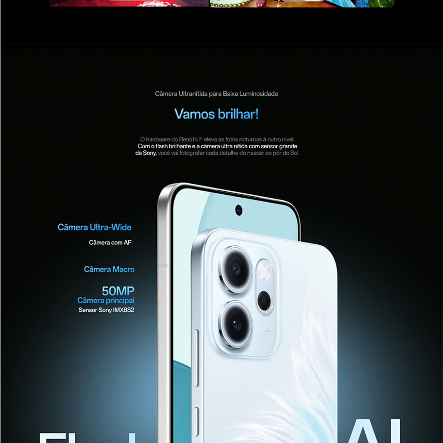  Smartphone OPPO Reno 14F 5G Tela 6,57" 256GB