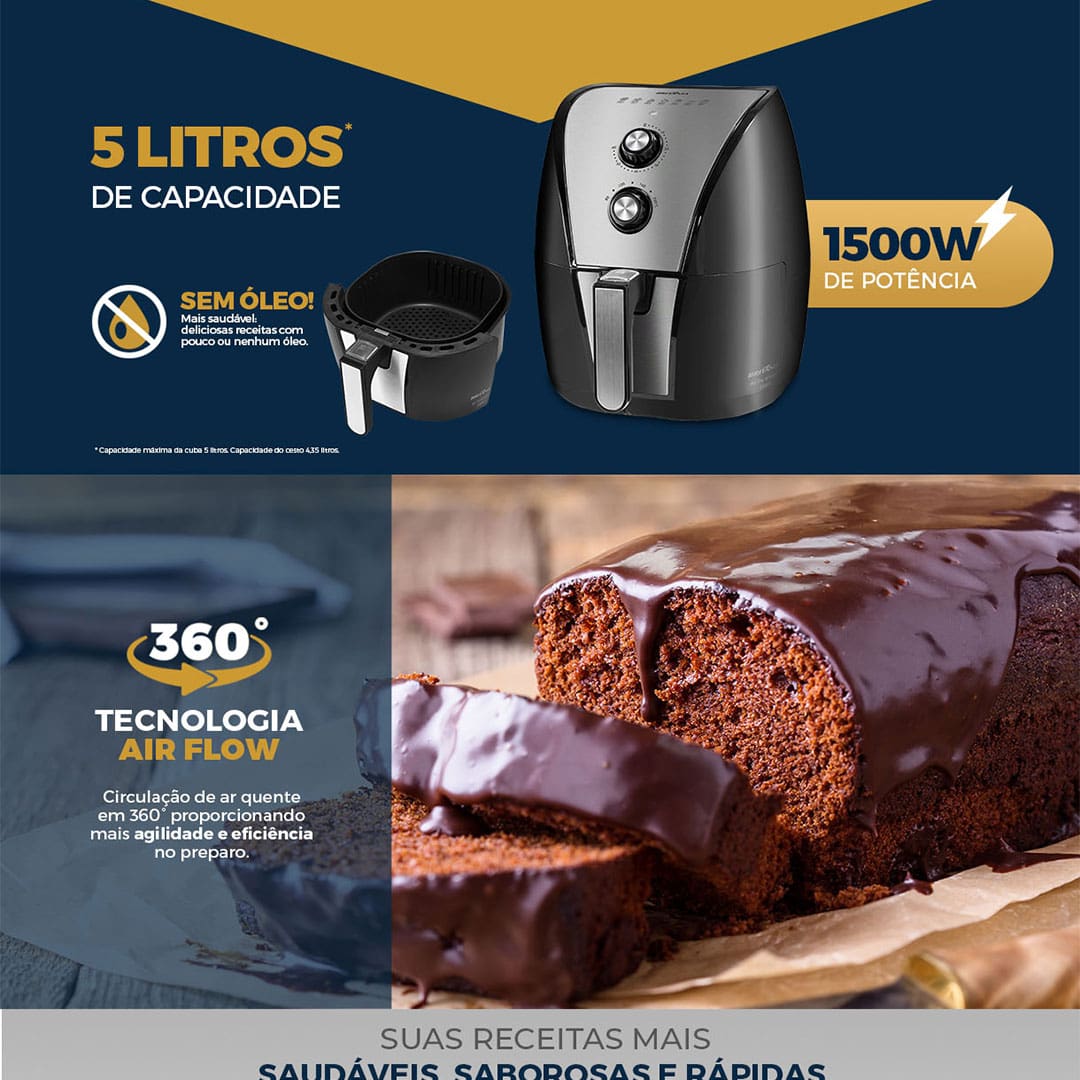 Se você não quer perder muito tempo preparando as refeições do dia a dia e deseja obter alimentos mais saudáveis e deliciosos para toda a família conte com a Fritadeira Elétrica Sem Óleo Air Fryer Britânia BFR40PI.