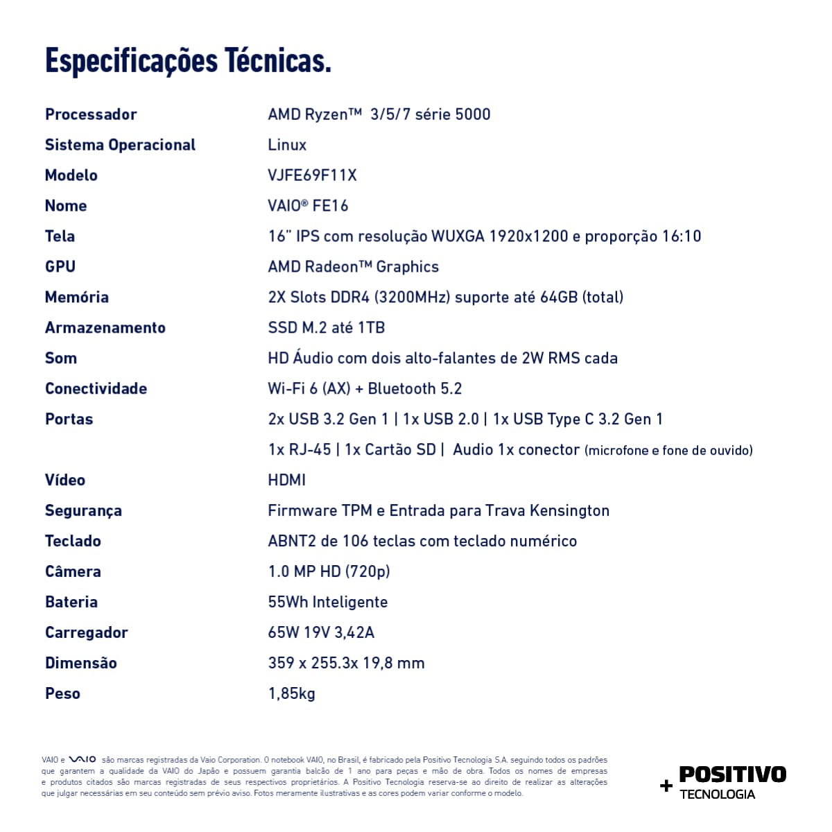 Notebook VAIO FE16 AMD Ryzen 7-5825U