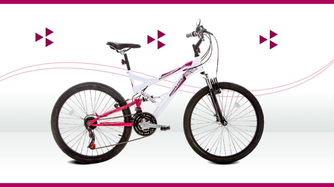 Bicicleta Aro 26 Houston Vivid 21 Marchas e Suspensão Dupla Branco Rosa
