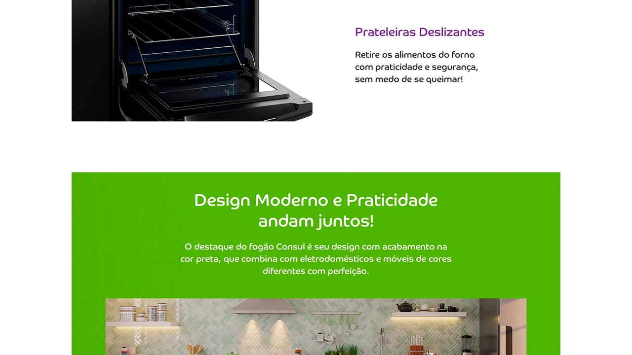 Fogão Consul 4 Bocas CFO4VAE Preto com Mesa de Vidro 