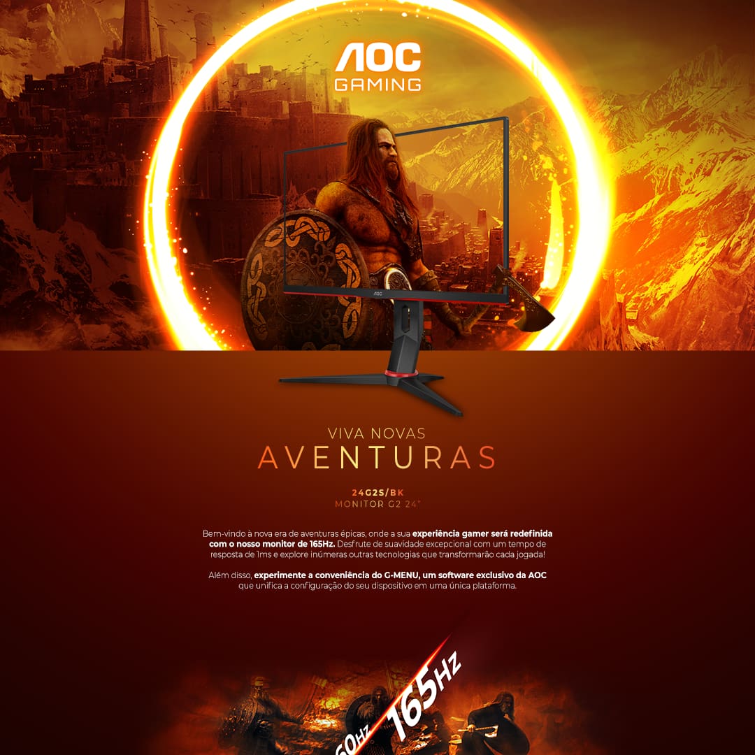Experiência visual imersiva Entre no mundo dos jogos com o Monitor Gamer de 23.8" da AOC, oferecendo uma resolução nítida Full HD (1920 x 1080). Equipado com tecnologia AMD FreeSync Premium você garante uma jogabilidade mais suave para seus jogos.