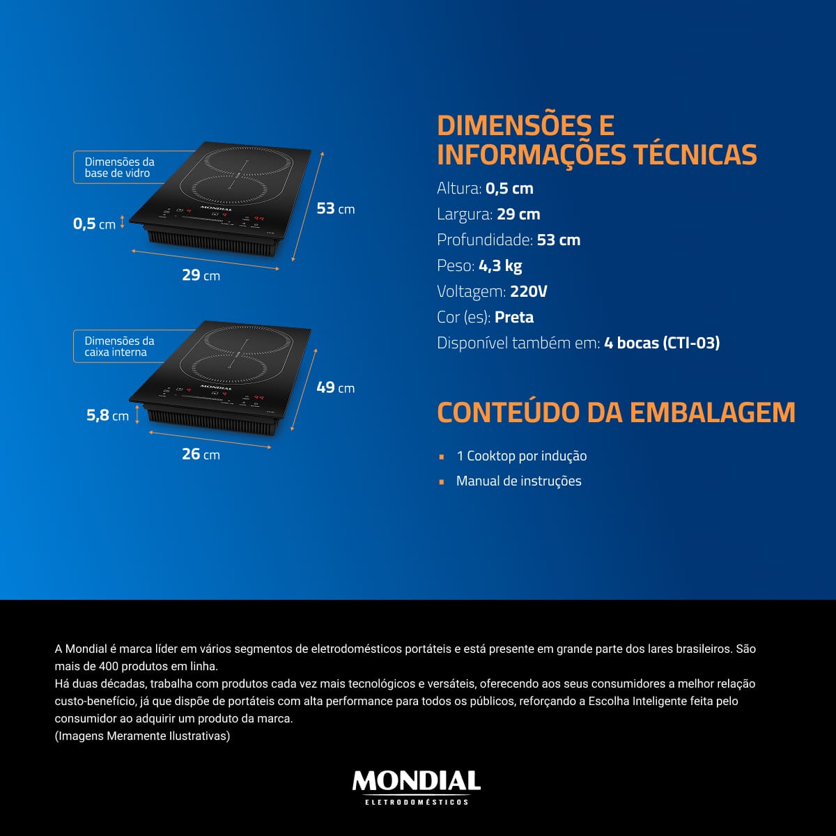 COOKTOP MONDIAL INDUCAO CTI-02 PRETO