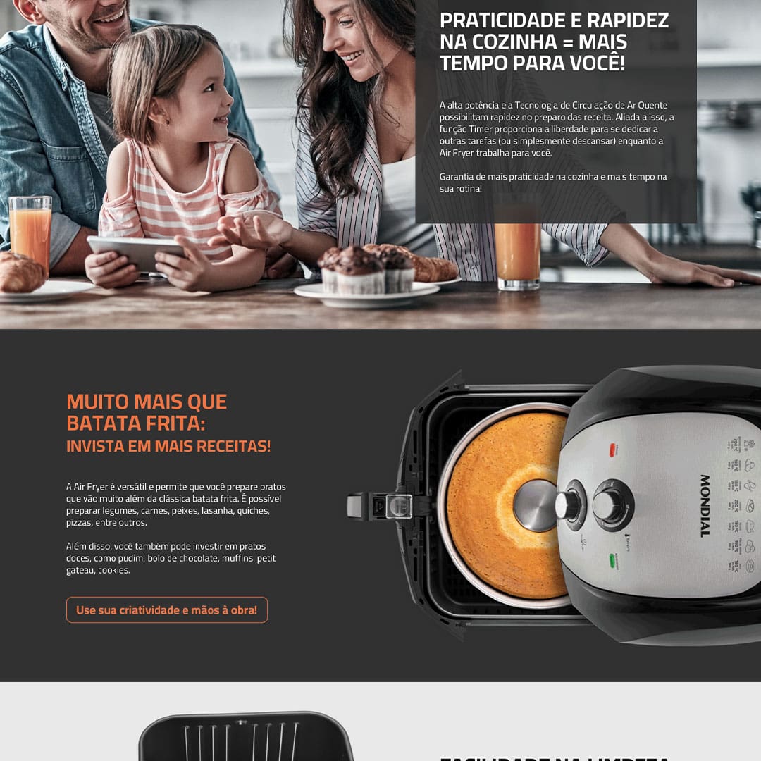 Fritadeira Elétrica Sem Óleo Air Fryer Mondial Mega Family AFN-80-BI 8L – Preta/Inox - 110V