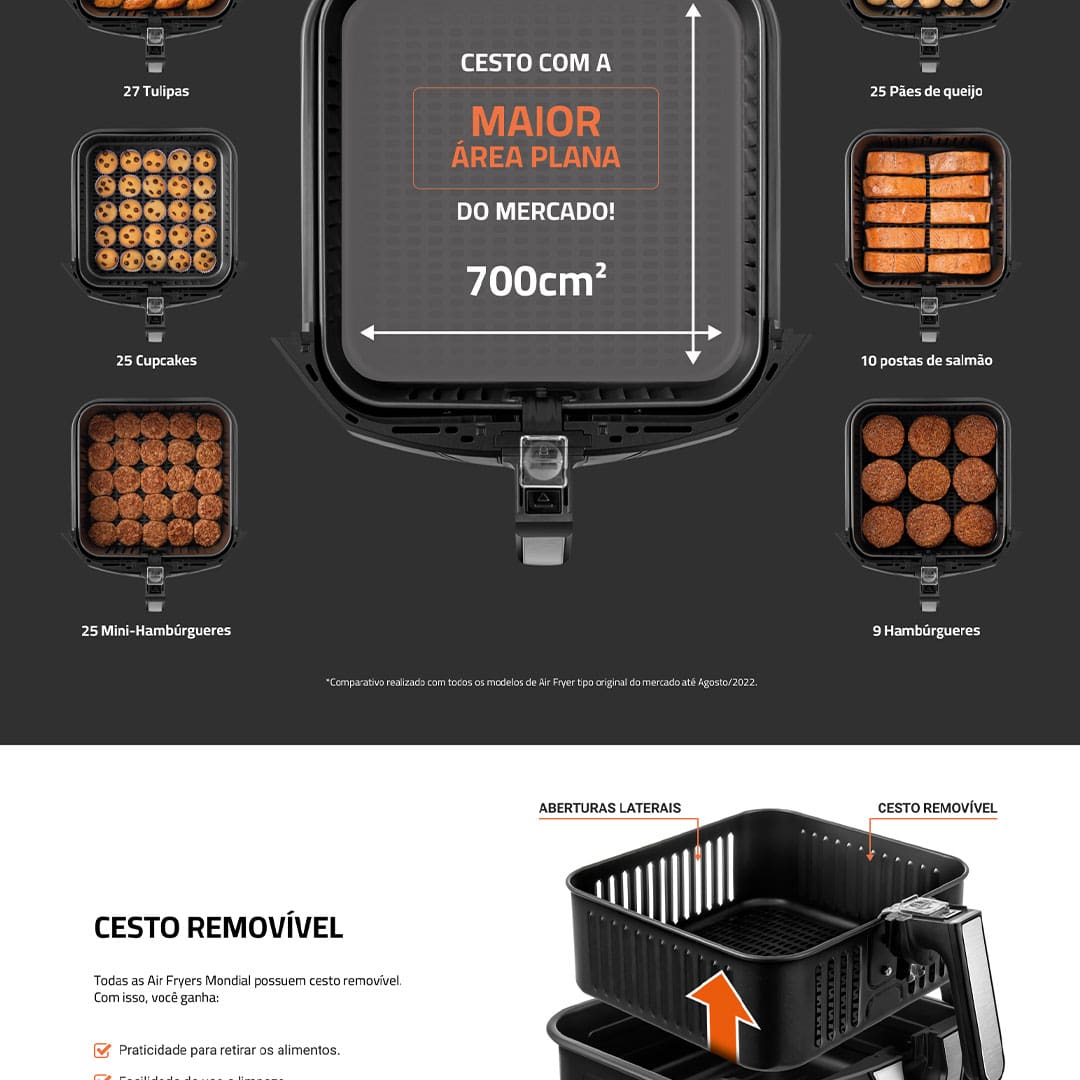 Fritadeira Elétrica Sem Óleo Air Fryer Mondial Mega Family AFN-80-BI 8L – Preta/Inox - 110V