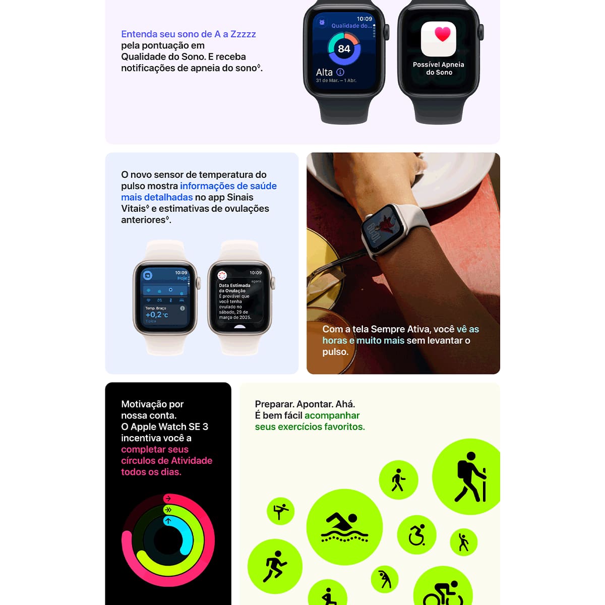 Apple Watch SE 3 GPS+ Cellular 40mm Pulseira Esportiva