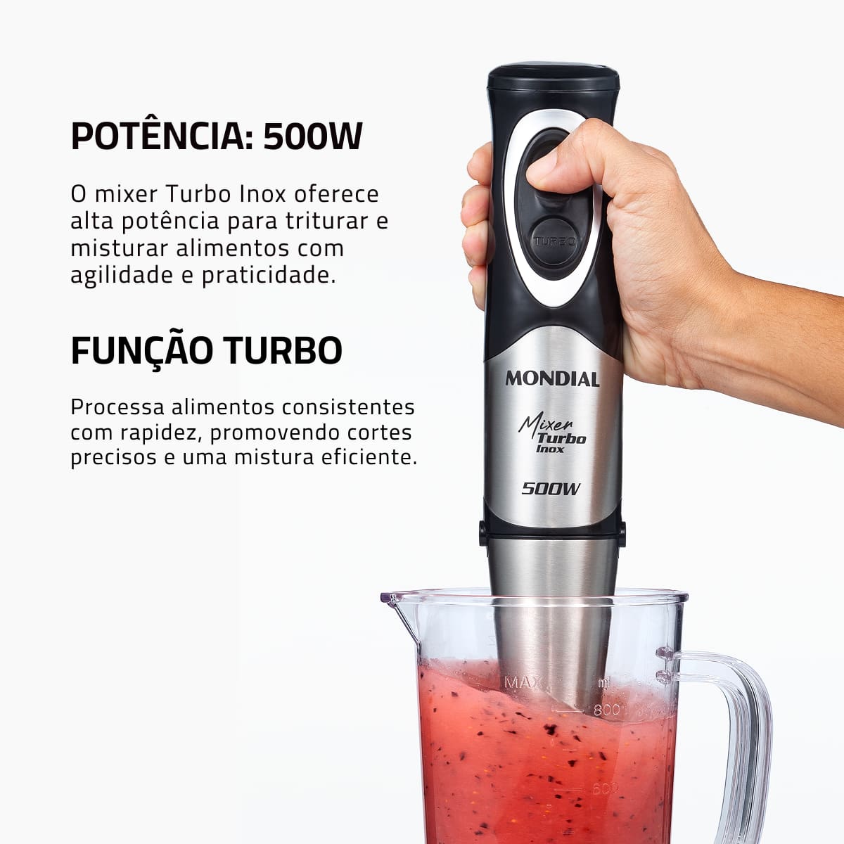 Mixer Mondial M-16-BI 500W Turbo Haste Inox Preto
