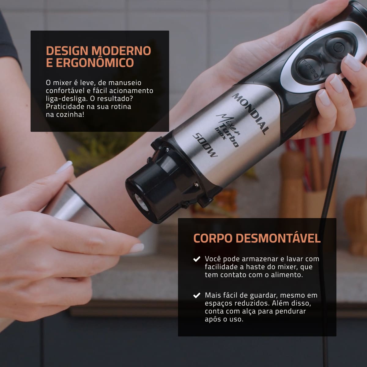 Mixer Mondial M-16-BI 500W Turbo Haste Inox Preto